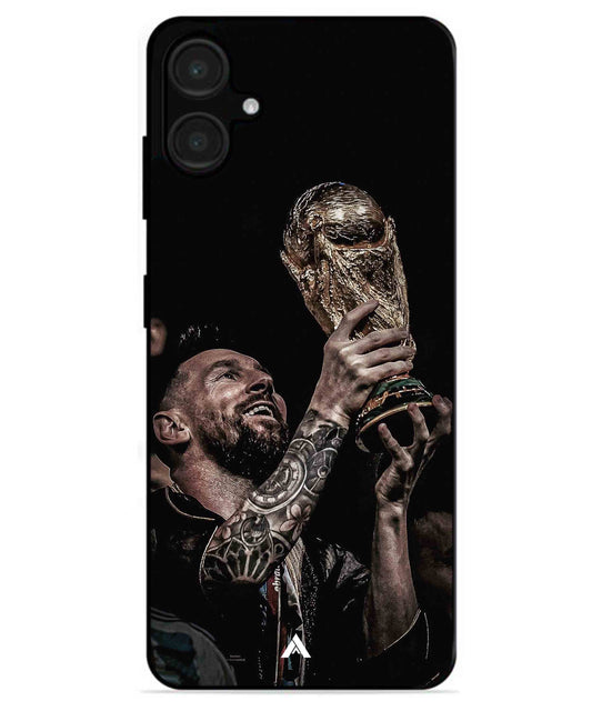 Messi Cup Football Aesthetic Metal Back Cover Phone Case for Samsung Galaxy A06