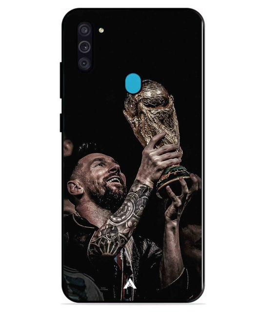 Messi Cup Football Aesthetic Metal Back Cover Phone Case for Samsung Galaxy A11