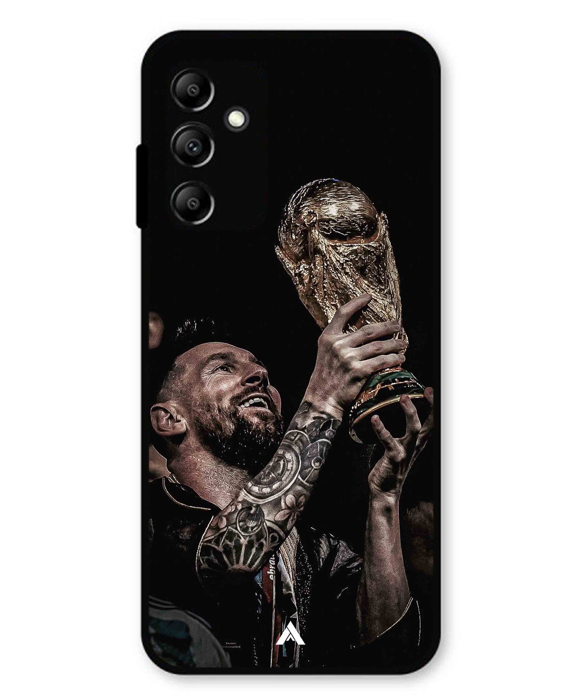 Messi Cup Football Aesthetic Metal Back Cover Phone Case for Samsung Galaxy A14 5G