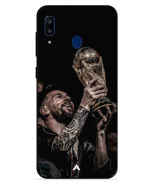 Messi Cup Football Aesthetic Metal Back Cover Phone Case for Samsung Galaxy A20