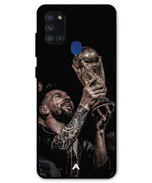 Messi Cup Football Aesthetic Metal Back Cover Phone Case for Samsung Galaxy A21s