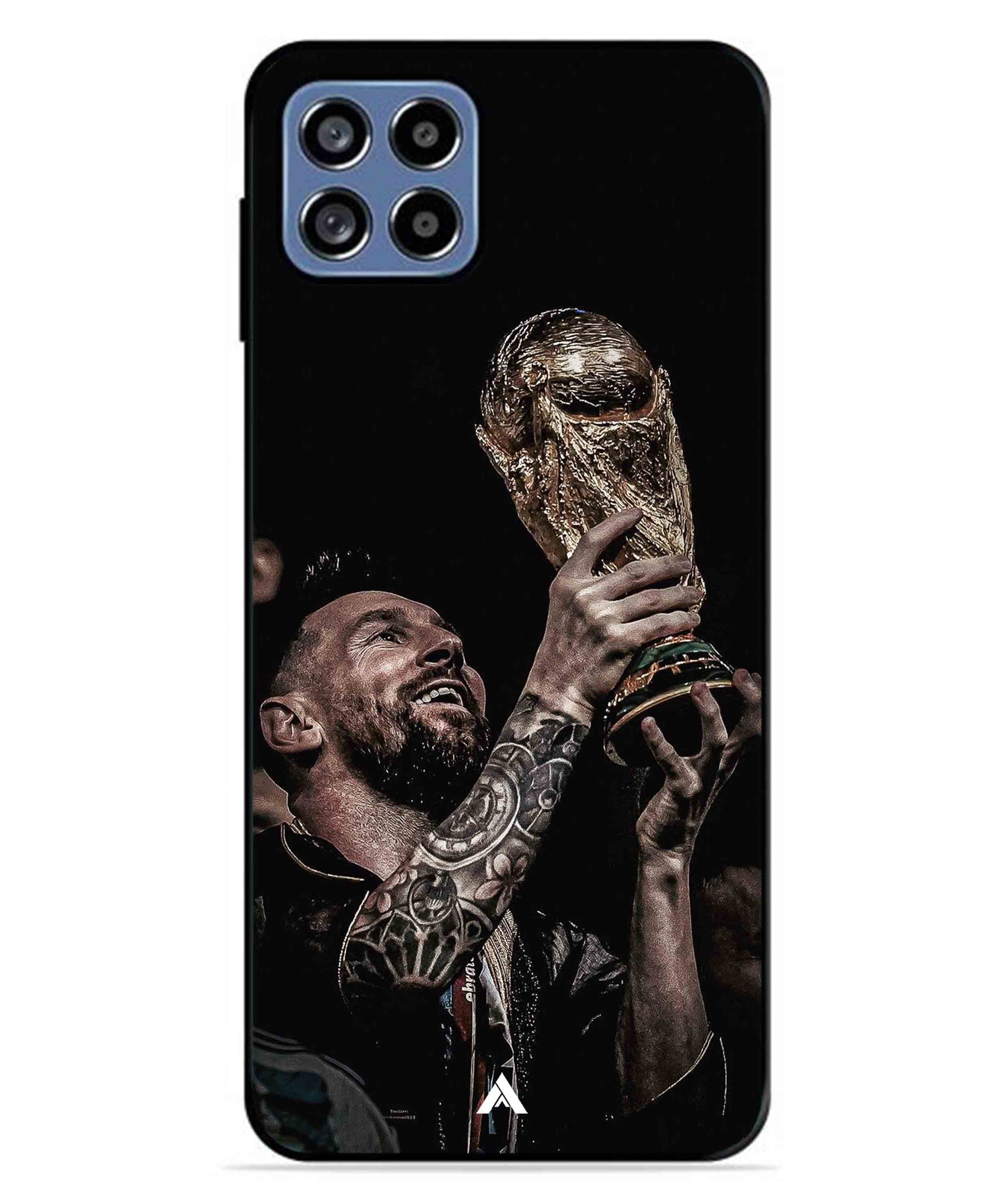 Messi Cup Football Aesthetic Metal Back Cover Phone Case for Samsung Galaxy A22 5G