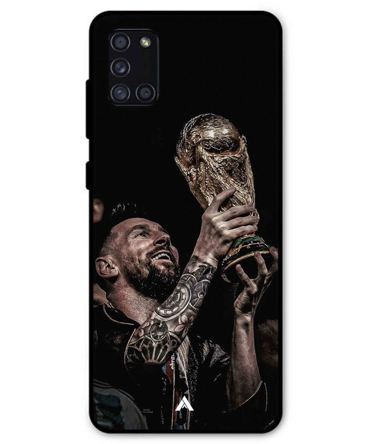Messi Cup Football Aesthetic Metal Back Cover Phone Case for Samsung Galaxy A31