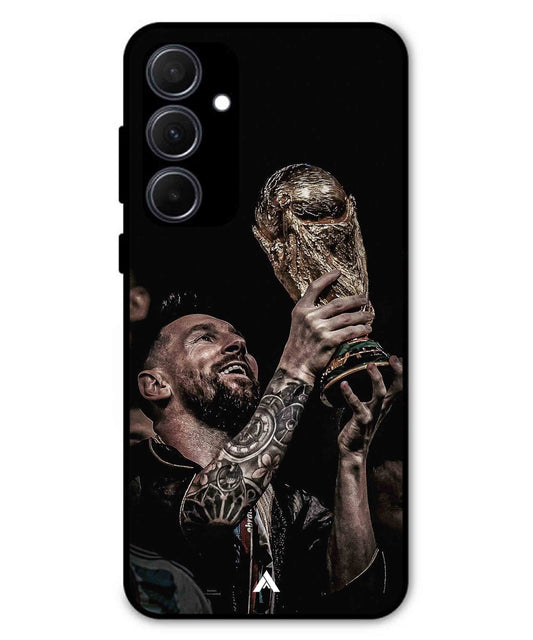 Messi Cup Football Aesthetic Metal Back Cover Phone Case for Samsung Galaxy A35