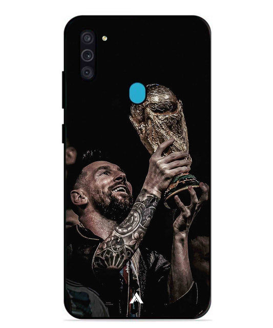 Messi Cup Football Aesthetic Metal Back Cover Phone Case for Samsung Galaxy F11