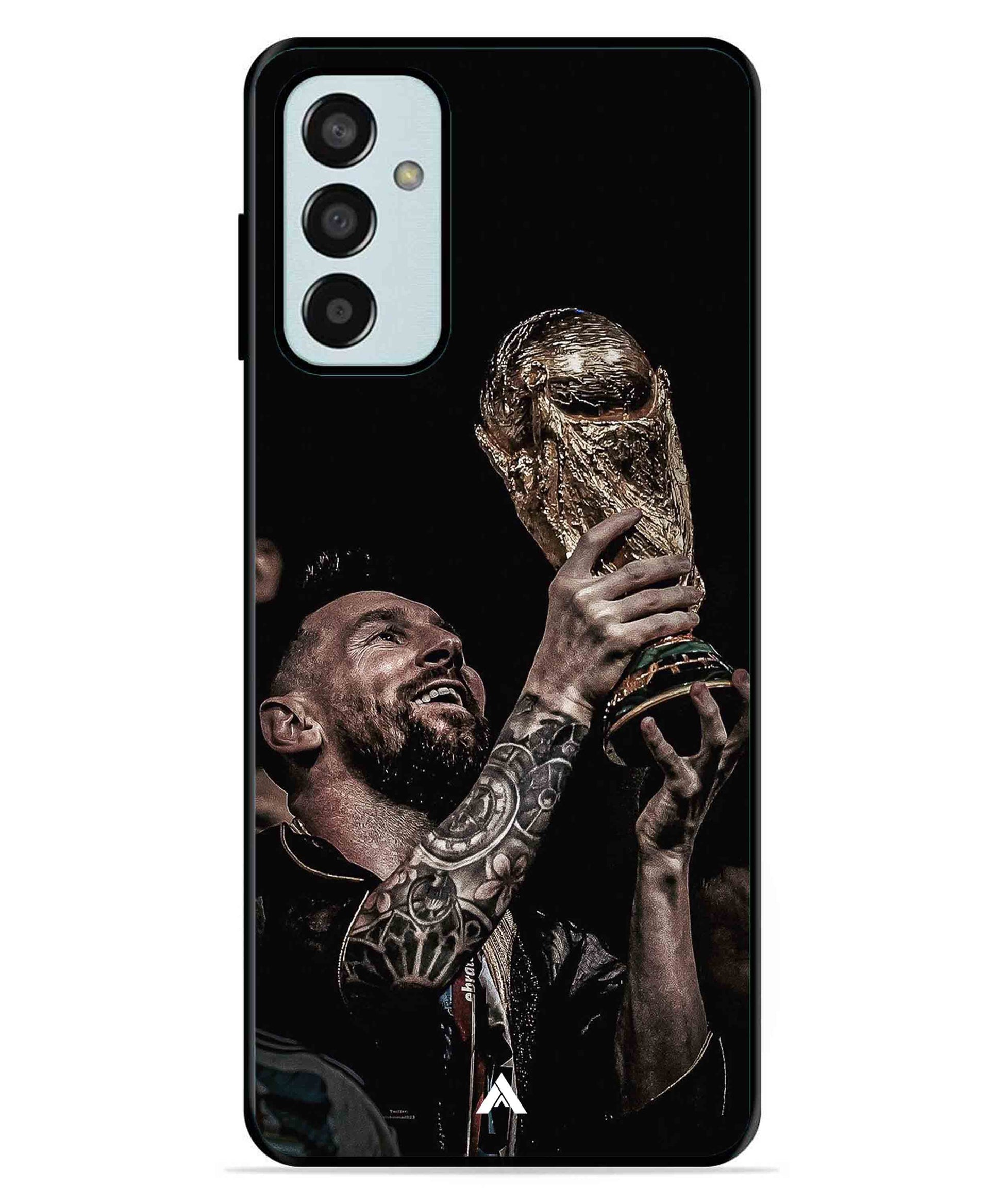Messi Cup Football Aesthetic Metal Back Cover Phone Case for Samsung Galaxy F13 4G