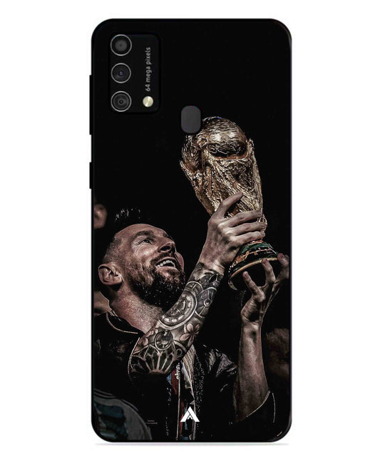 Messi Cup Football Aesthetic Metal Back Cover Phone Case for Samsung Galaxy F41
