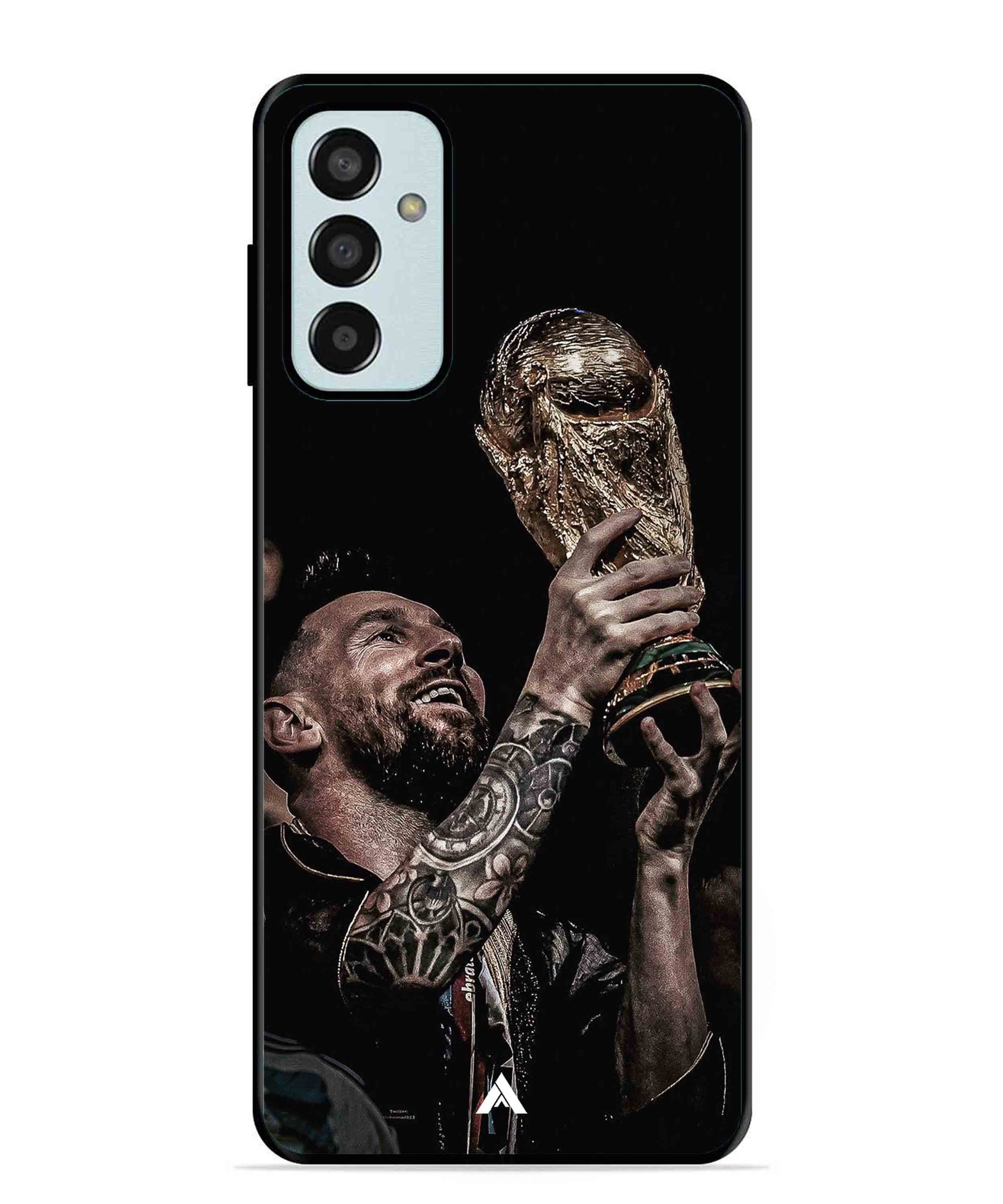 Messi Cup Football Aesthetic Metal Back Cover Phone Case for Samsung Galaxy M13 4G