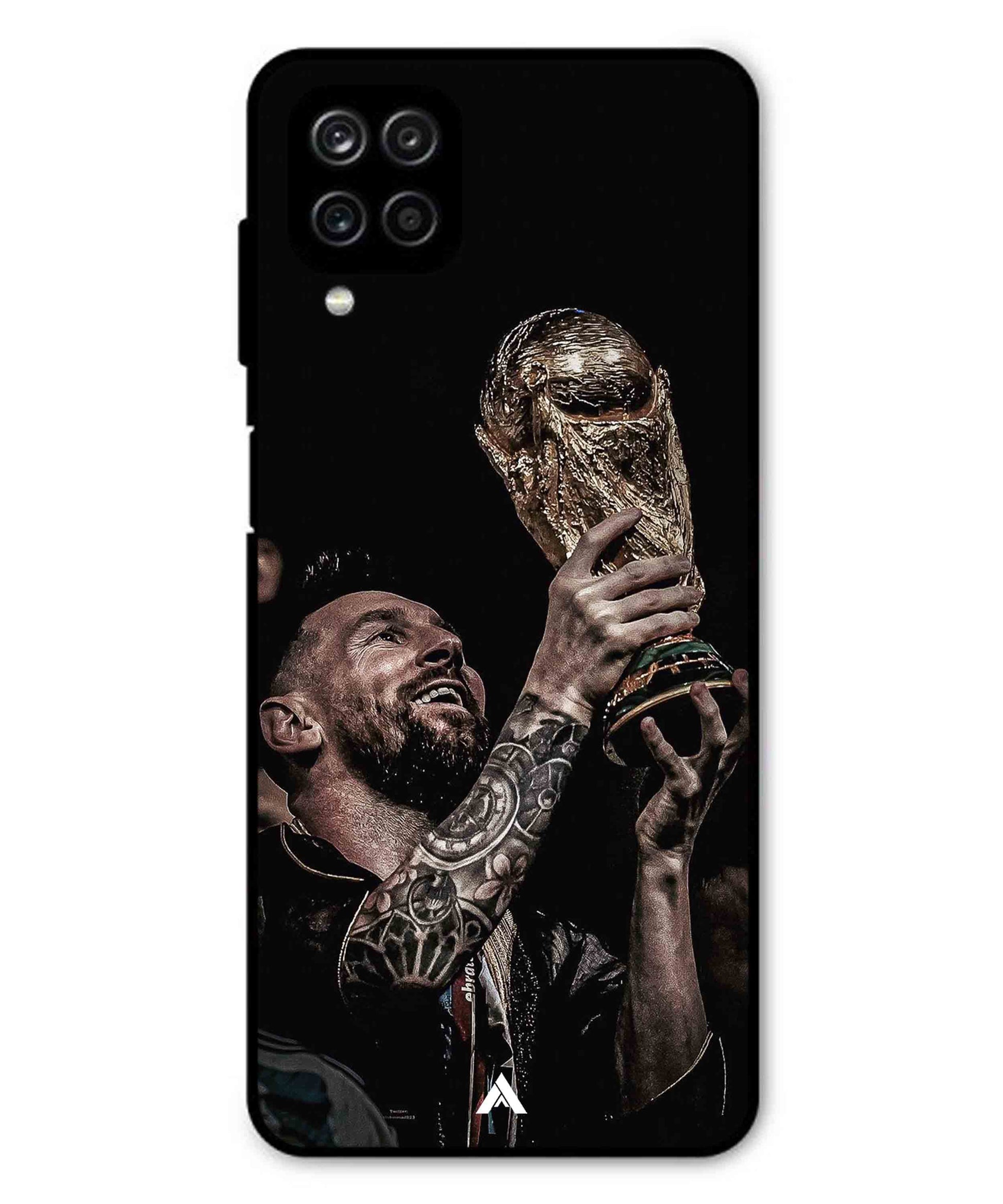 Messi Cup Football Aesthetic Metal Back Cover Phone Case for Samsung Galaxy M32 4G