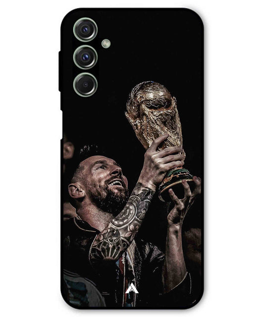 Messi Cup Football Aesthetic Metal Back Cover Phone Case for Samsung Galaxy M34