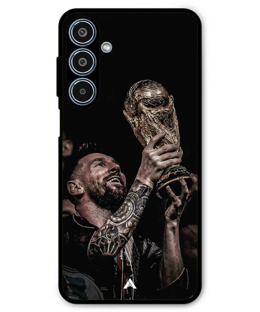 Messi Cup Football Aesthetic Metal Back Cover Phone Case for Samsung Galaxy M35