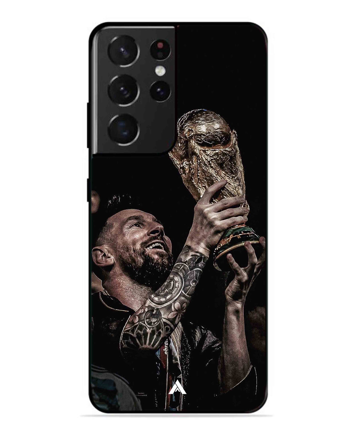 Messi Cup Football Aesthetic Metal Back Cover Phone Case for Samsung Galaxy S21 Ultra