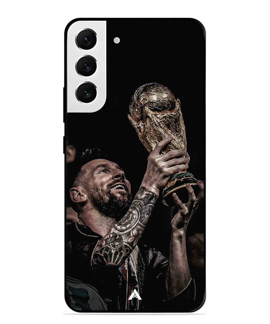 Messi Cup Football Aesthetic Metal Back Cover Phone Case for Samsung Galaxy S22 Plus