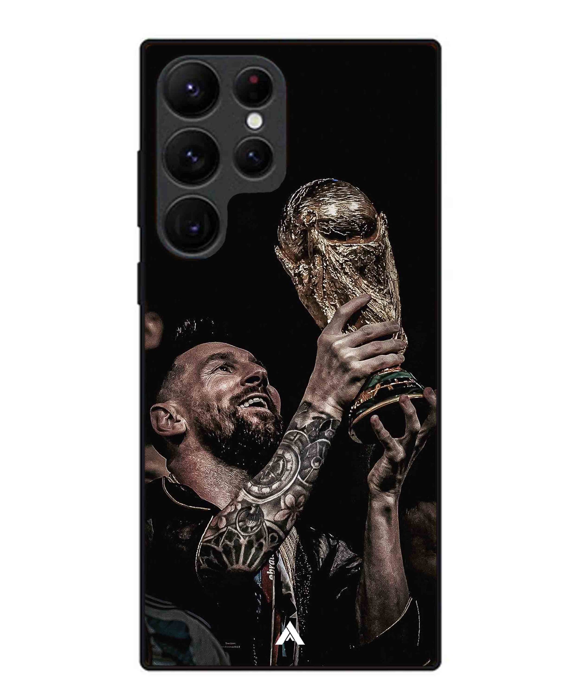 Messi Cup Football Aesthetic Metal Back Cover Phone Case for Samsung Galaxy S22 Ultra