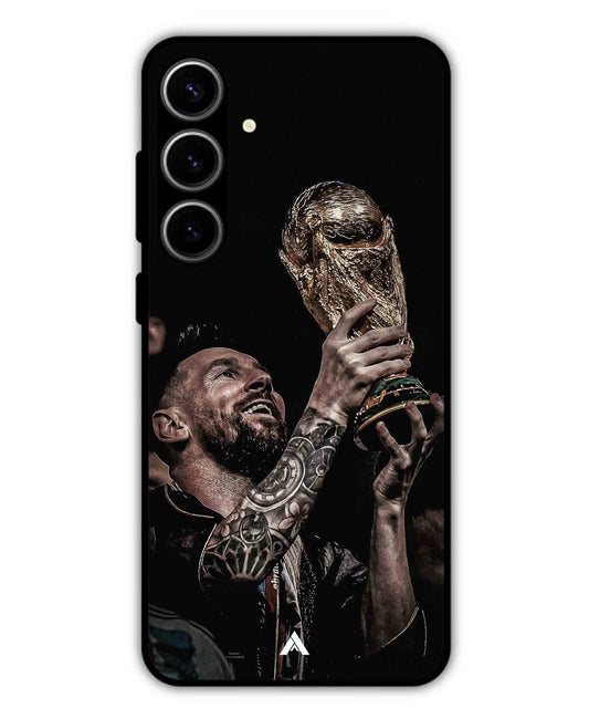 Messi Cup Football Aesthetic Metal Back Cover Phone Case for Samsung Galaxy S23 Plus