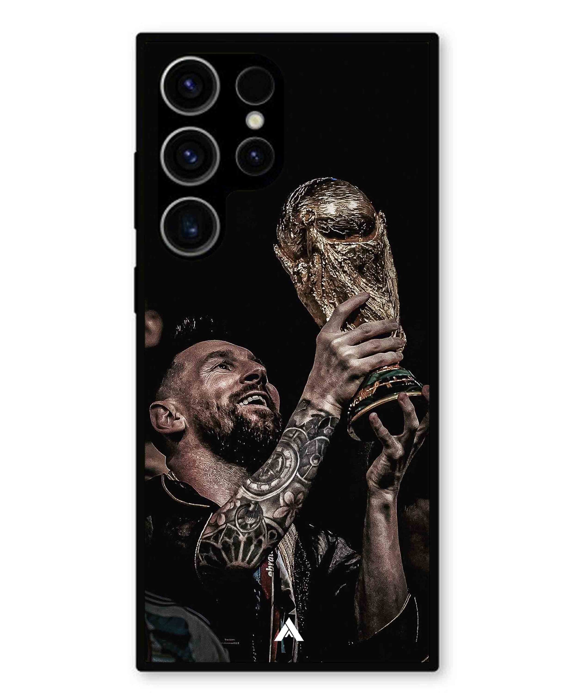 Messi Cup Football Aesthetic Metal Back Cover Phone Case for Samsung Galaxy S23 Ultra