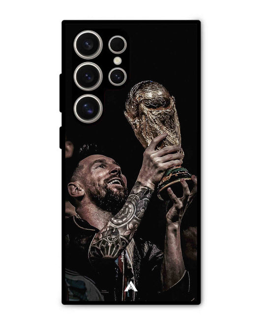 Messi Cup Football Aesthetic Metal Back Cover Phone Case for Samsung Galaxy S24 Ultra