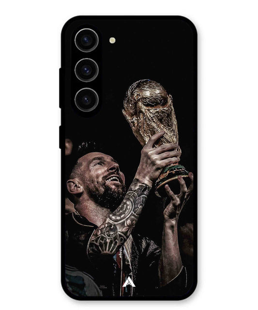 Messi Cup Football Aesthetic Metal Back Cover Phone Case for Samsung Galaxy S24