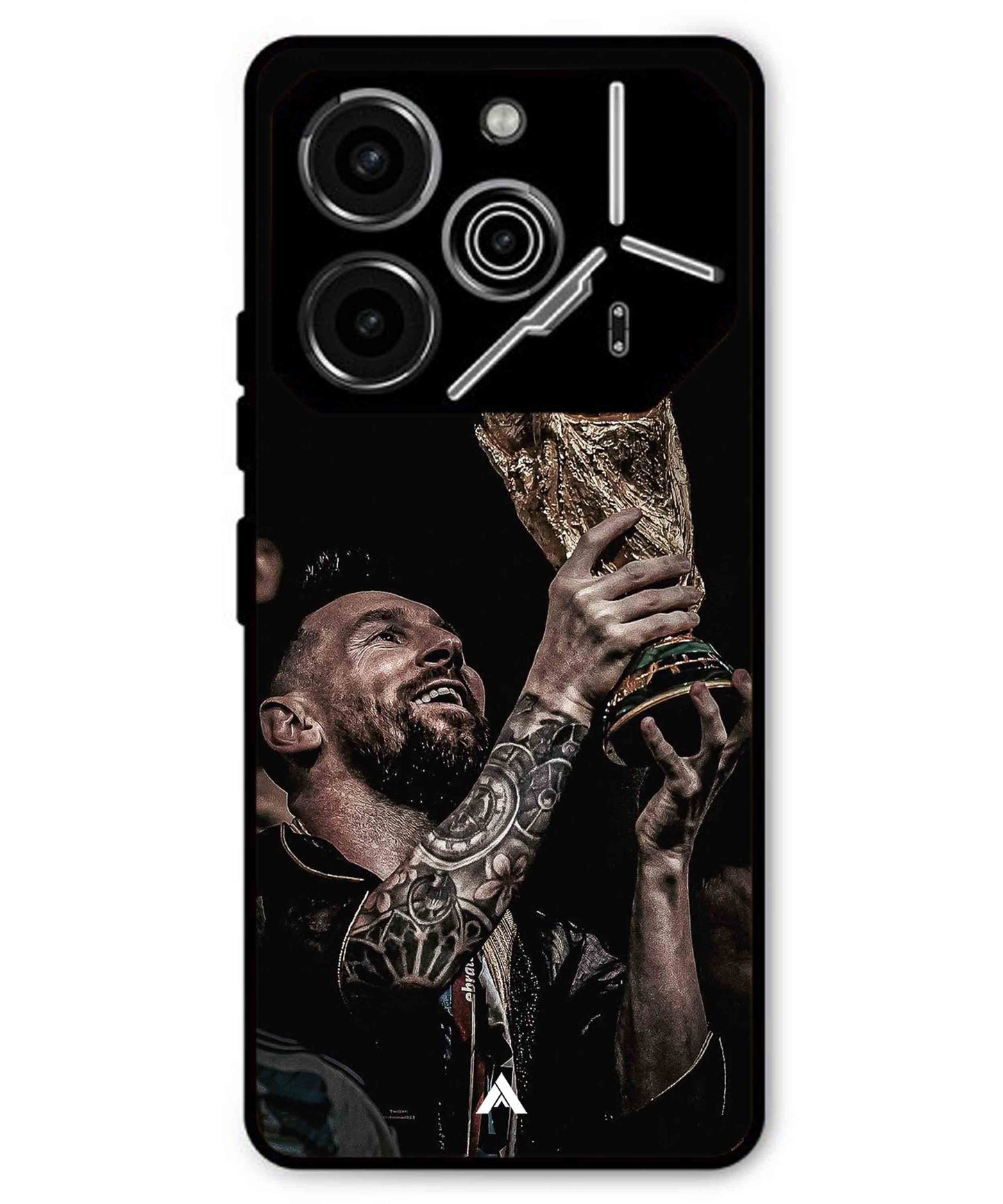 Messi Cup Football Aesthetic Metal Back Cover Phone Case for Tecno Pova 6