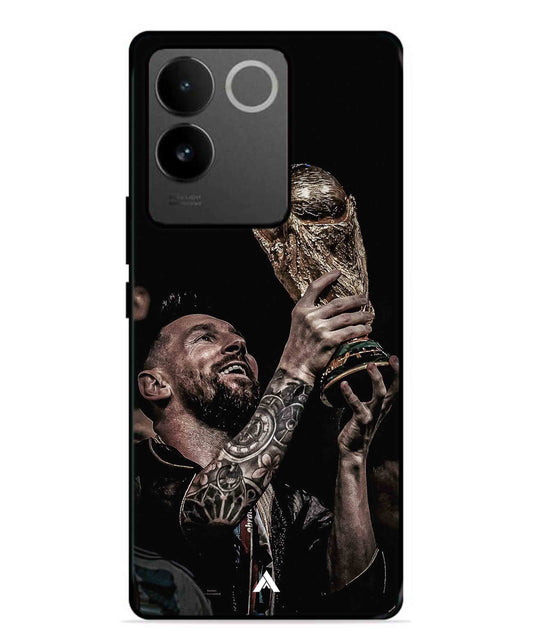 Messi Cup Football Aesthetic Metal Back Cover Phone Case for Vivo T2 Pro