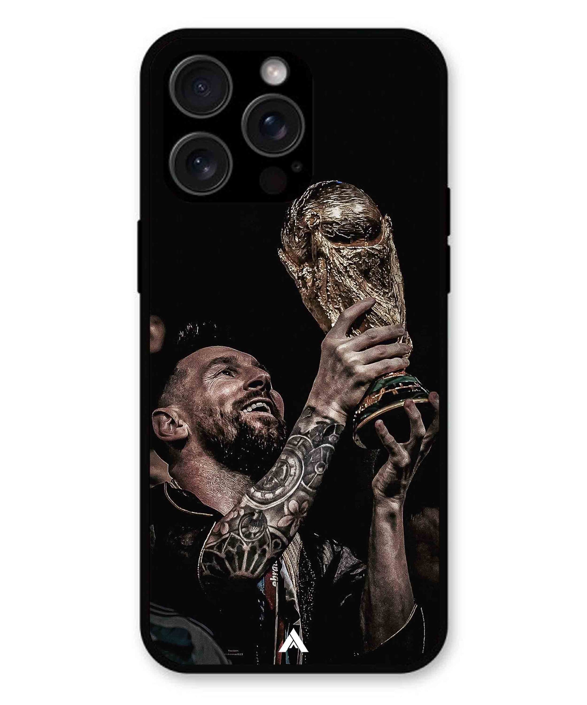 Messi Cup Football Aesthetic Metal Back Cover Phone Case for iPhone 14 Pro Max