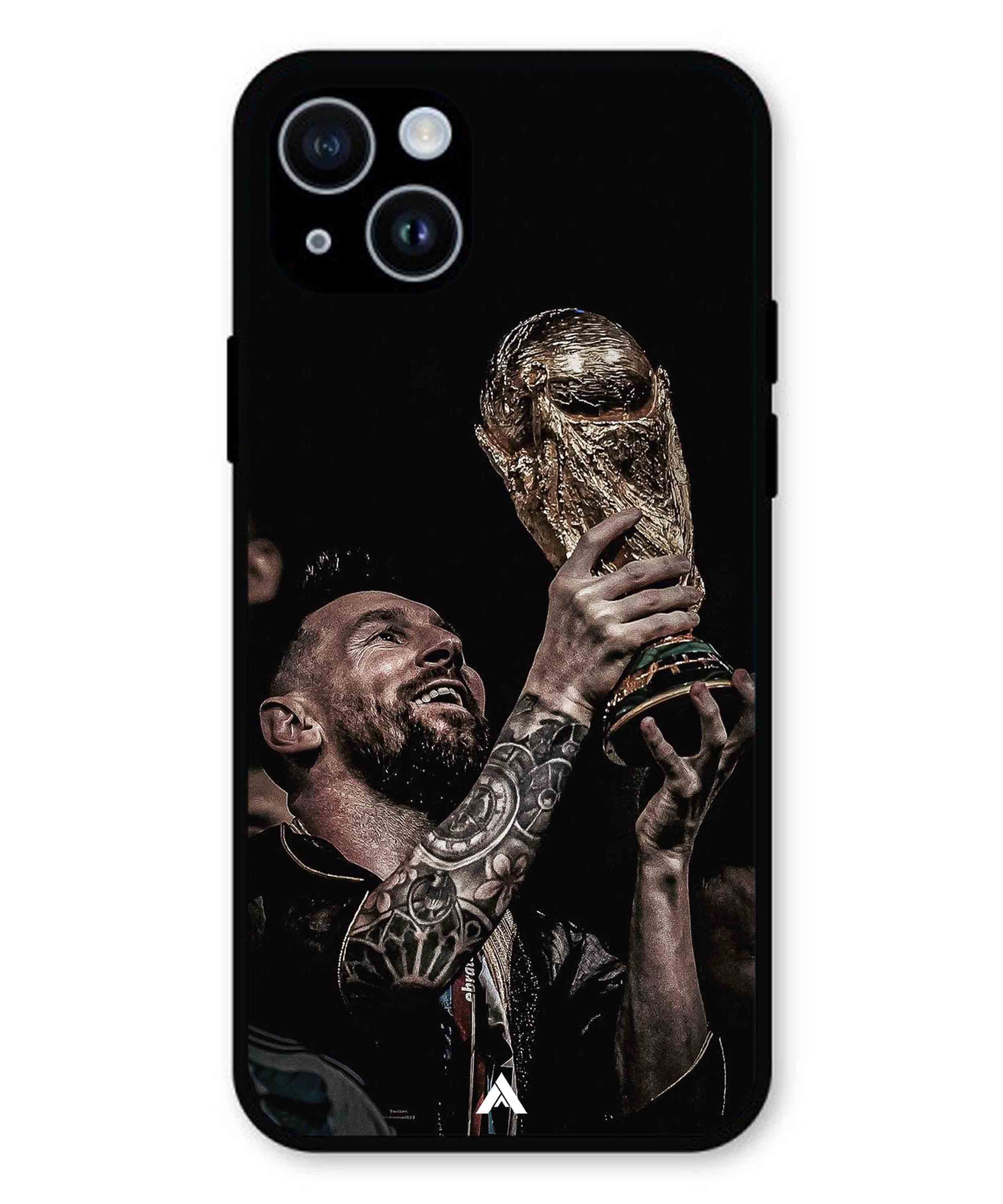 Messi Cup Football Aesthetic Metal Back Cover Phone Case for iPhone 15 Plus