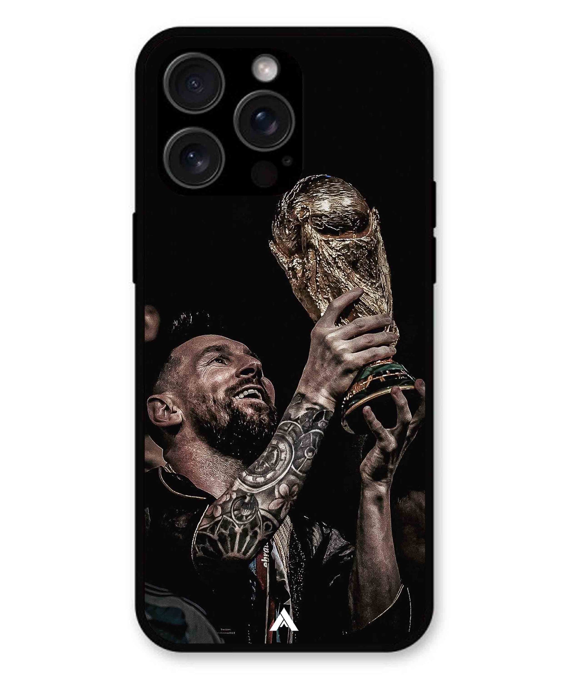 Messi Cup Football Aesthetic Metal Back Cover Phone Case for iPhone 15 Pro Max