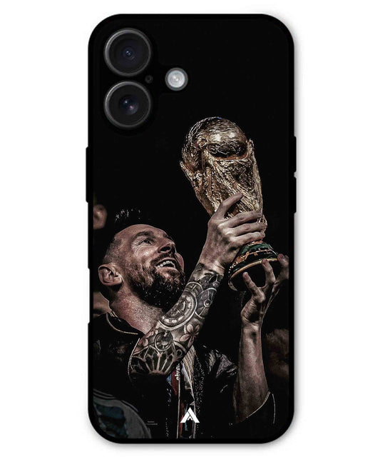 Messi Cup Football Aesthetic Metal Back Cover Phone Case for iPhone 16
