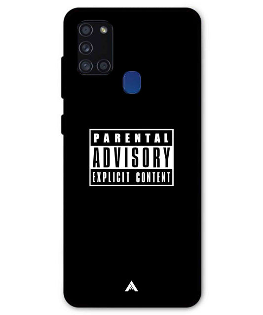 Parental Advisory Metal Back Cover Phone Case for Samsung Galaxy A21s