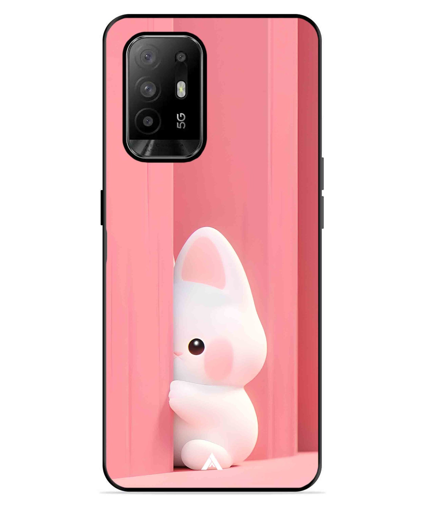 Pink Bunny Metal Back Cover Phone Case for Oppo F19 Pro Plus