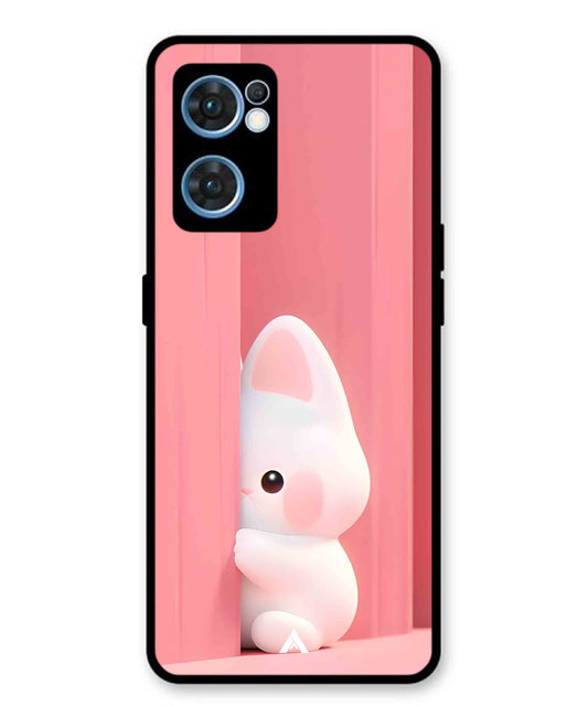 Pink Bunny Metal Back Cover Phone Case for Oppo F21 Pro 4G