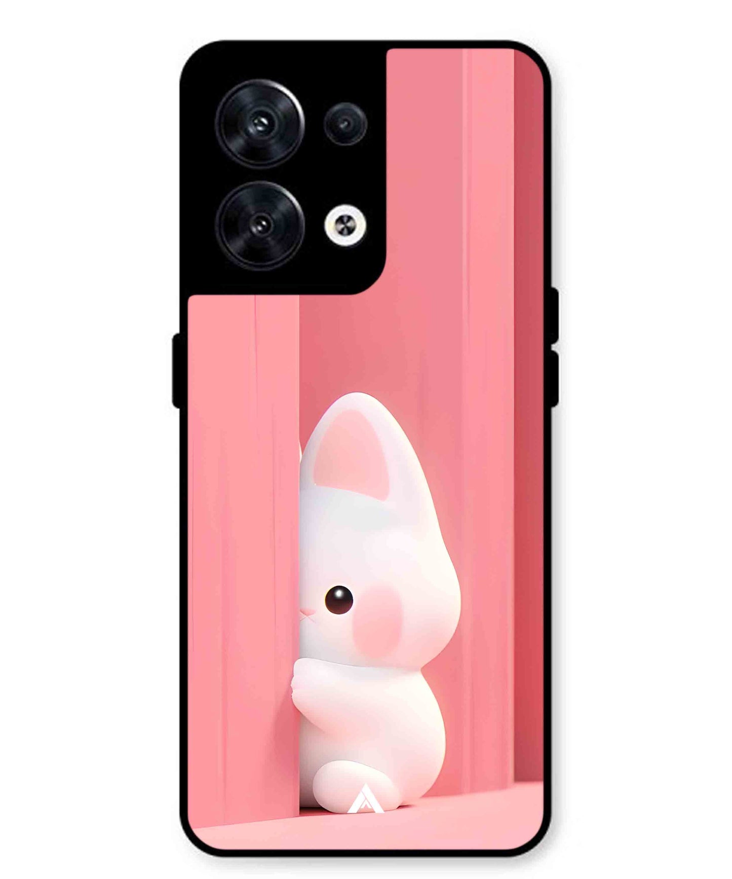 Pink Bunny Metal Back Cover Phone Case for Oppo Reno 10 Pro