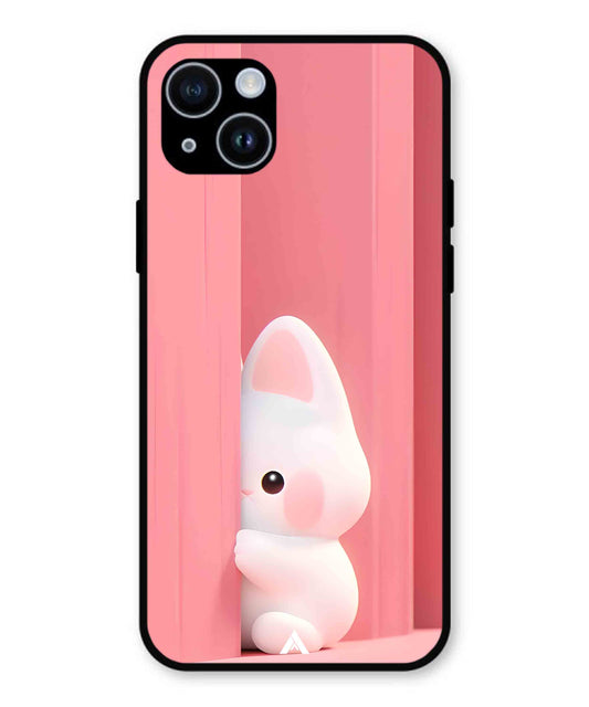 Pink Bunny Metal Back Cover Phone Case for iPhone 15