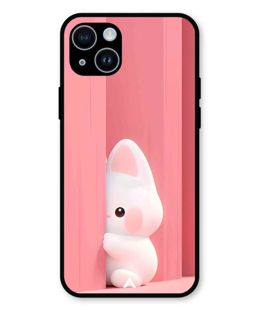 Pink Bunny Metal Back Cover Phone Case for iPhone 15 Plus