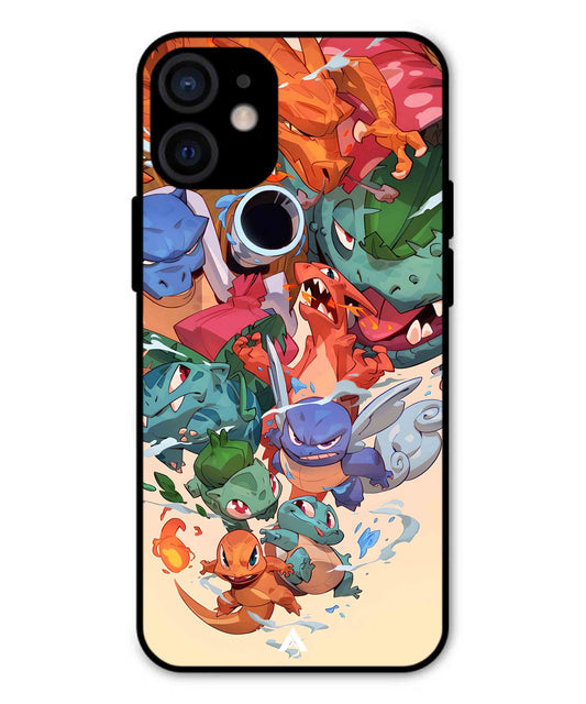 Pokemon Team 2 Metal Back Cover Phone Case for iPhone 12 Mini