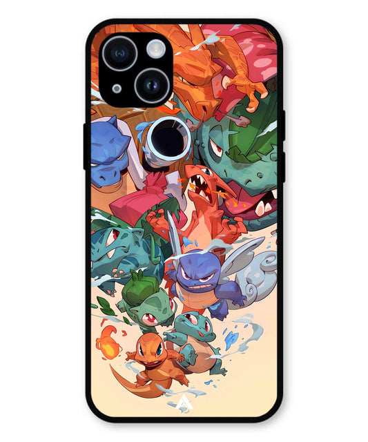 Pokemon Team 2 Metal Back Cover Phone Case for iPhone 15 Plus