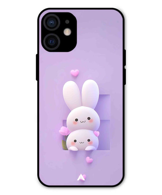 Purple Bunnies Metal Back Cover Phone Case for iPhone 13 Mini