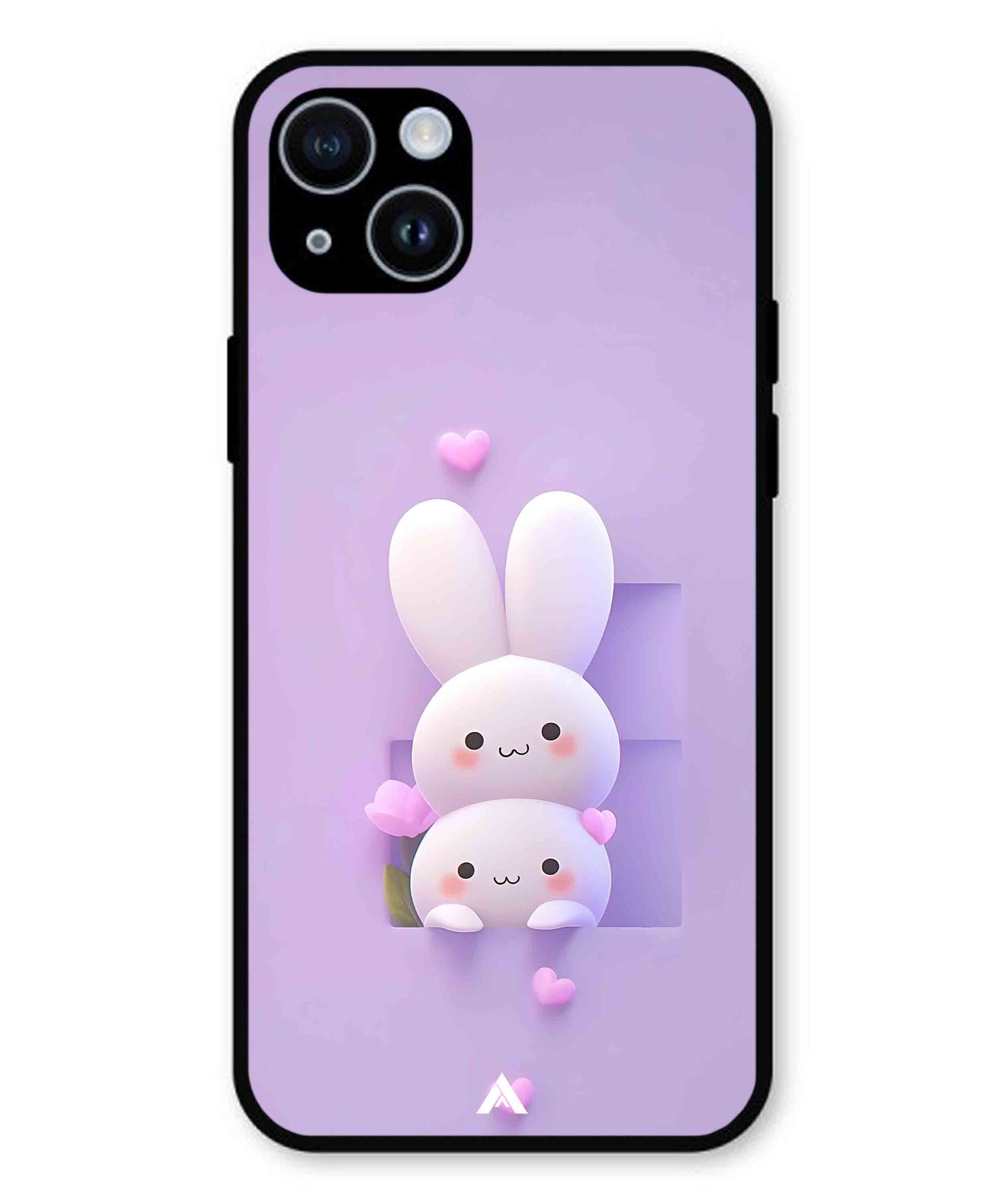 Purple Bunnies Metal Back Cover Phone Case for iPhone 15 Plus