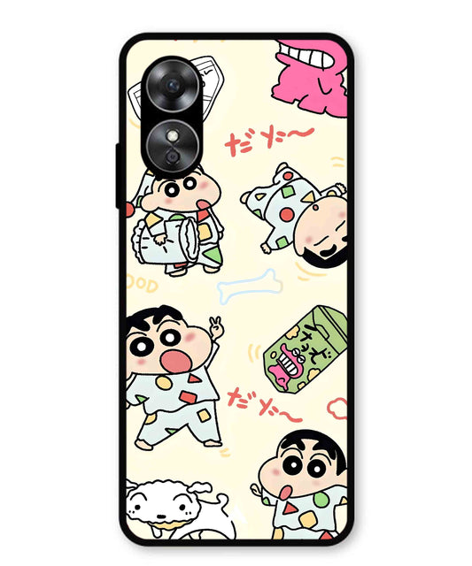 Shinchan Collage Metal Back Cover Phone Case for Oppo A17K