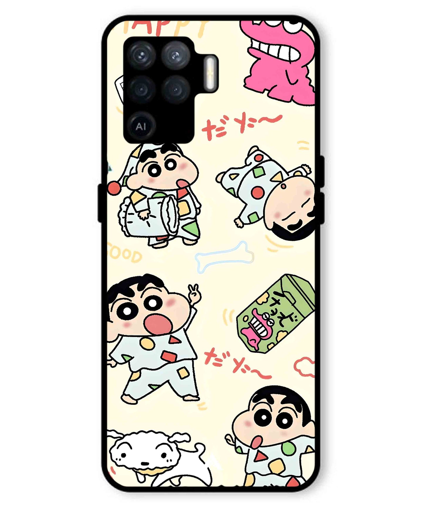 Shinchan Collage Metal Back Cover Phone Case for Oppo F19 Pro