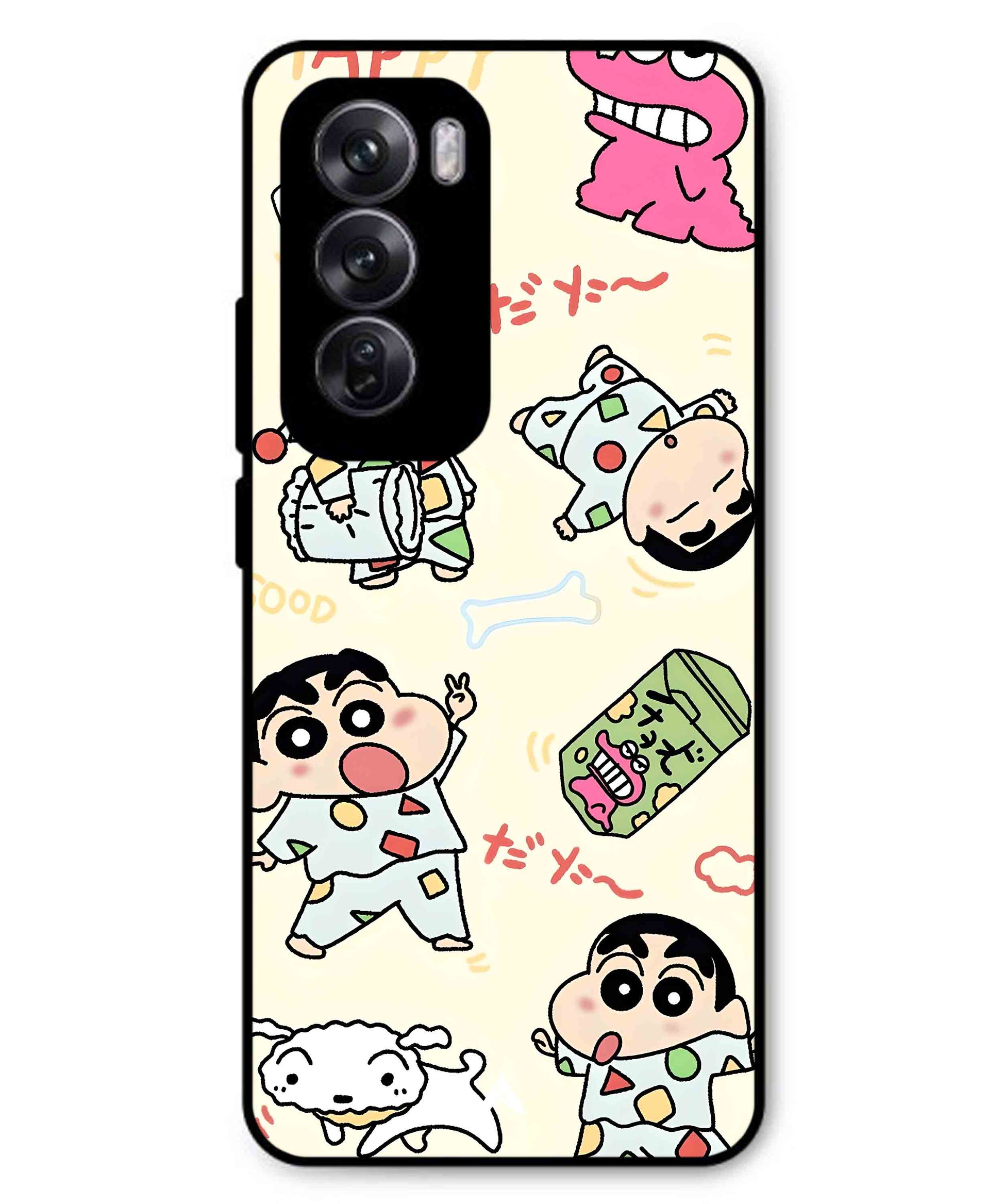 Shinchan Collage Metal Back Cover Phone Case for Oppo Reno 12 Pro