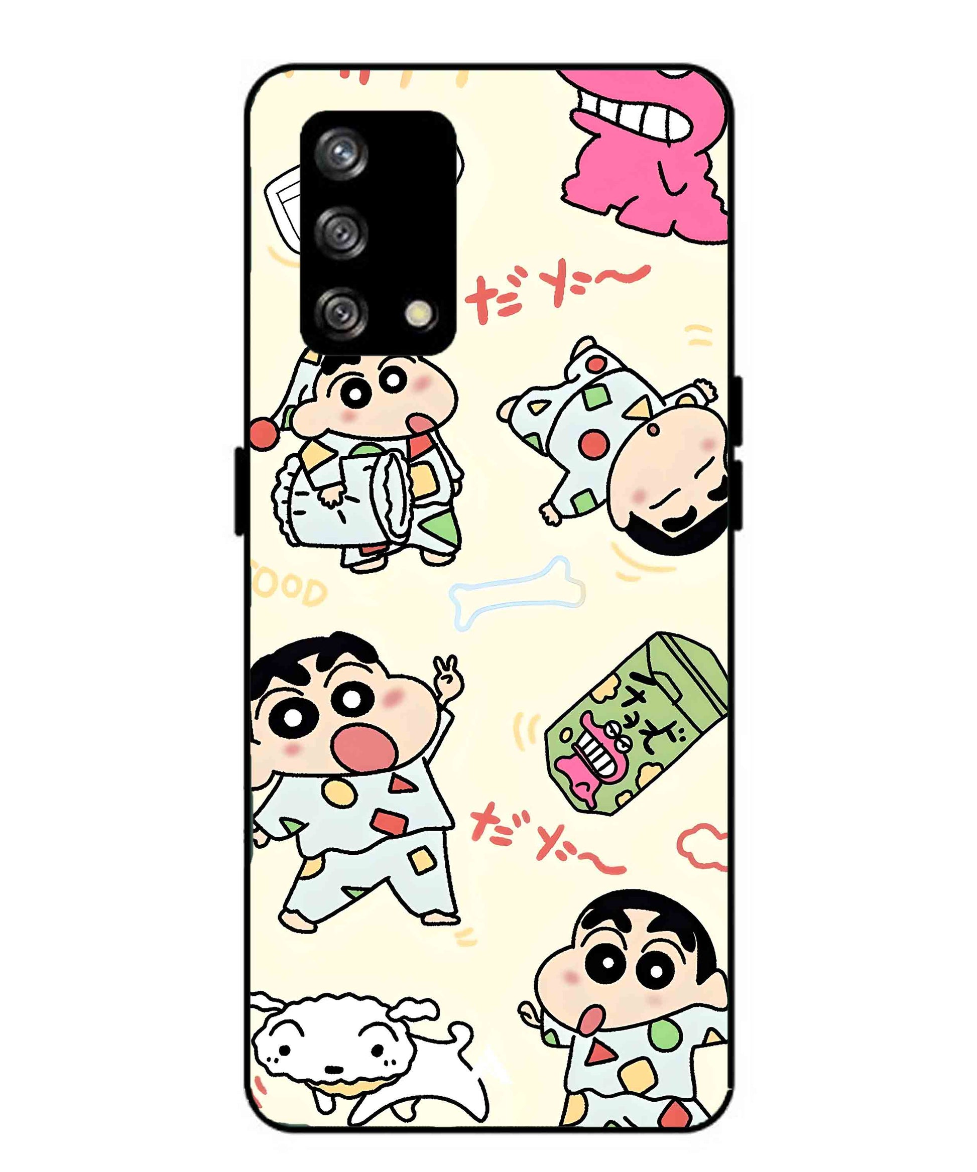 Shinchan Collage Metal Back Cover Phone Case for Oppo Reno 4F