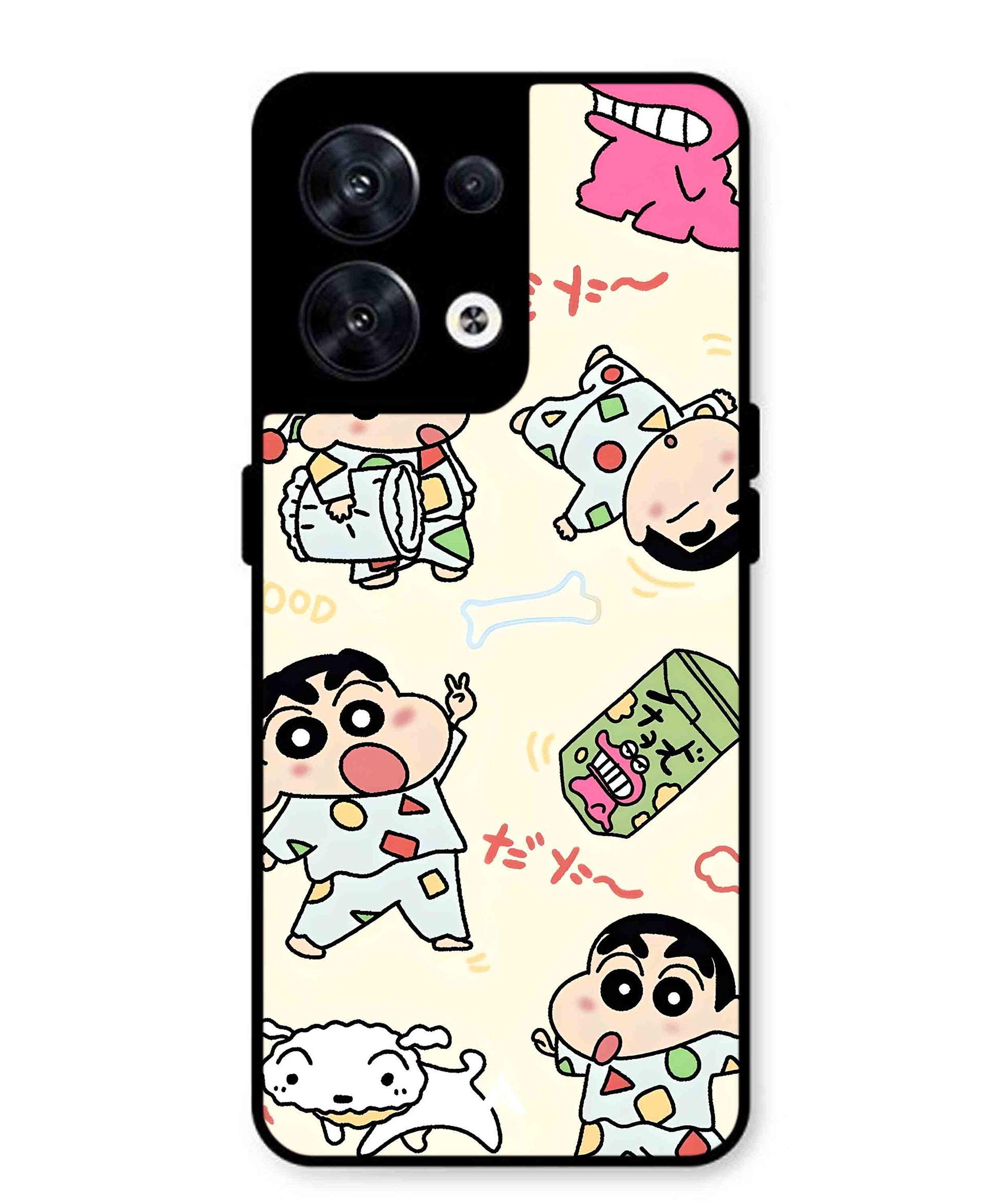 Shinchan Collage Metal Back Cover Phone Case for Oppo Reno 8