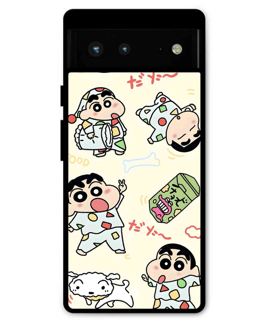 Shinchan Collage Metal Back Cover Phone Case for Pixel 6A