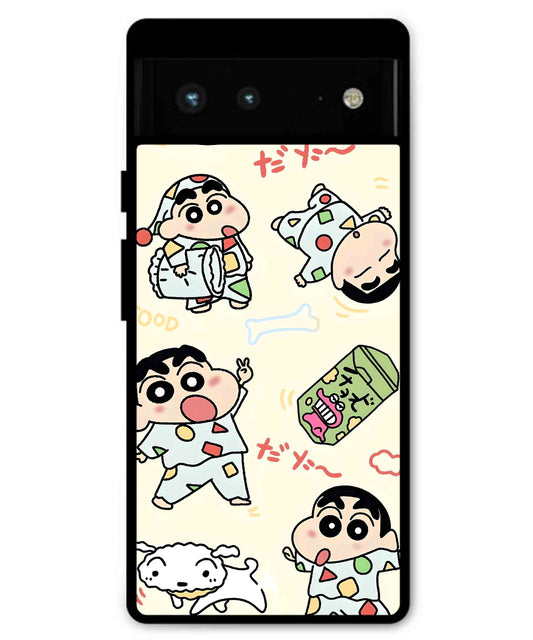 Shinchan Collage Metal Back Cover Phone Case for Pixel 6 Pro