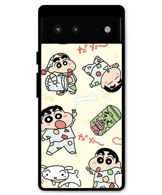 Shinchan Collage Metal Back Cover Phone Case for Pixel 7 Pro