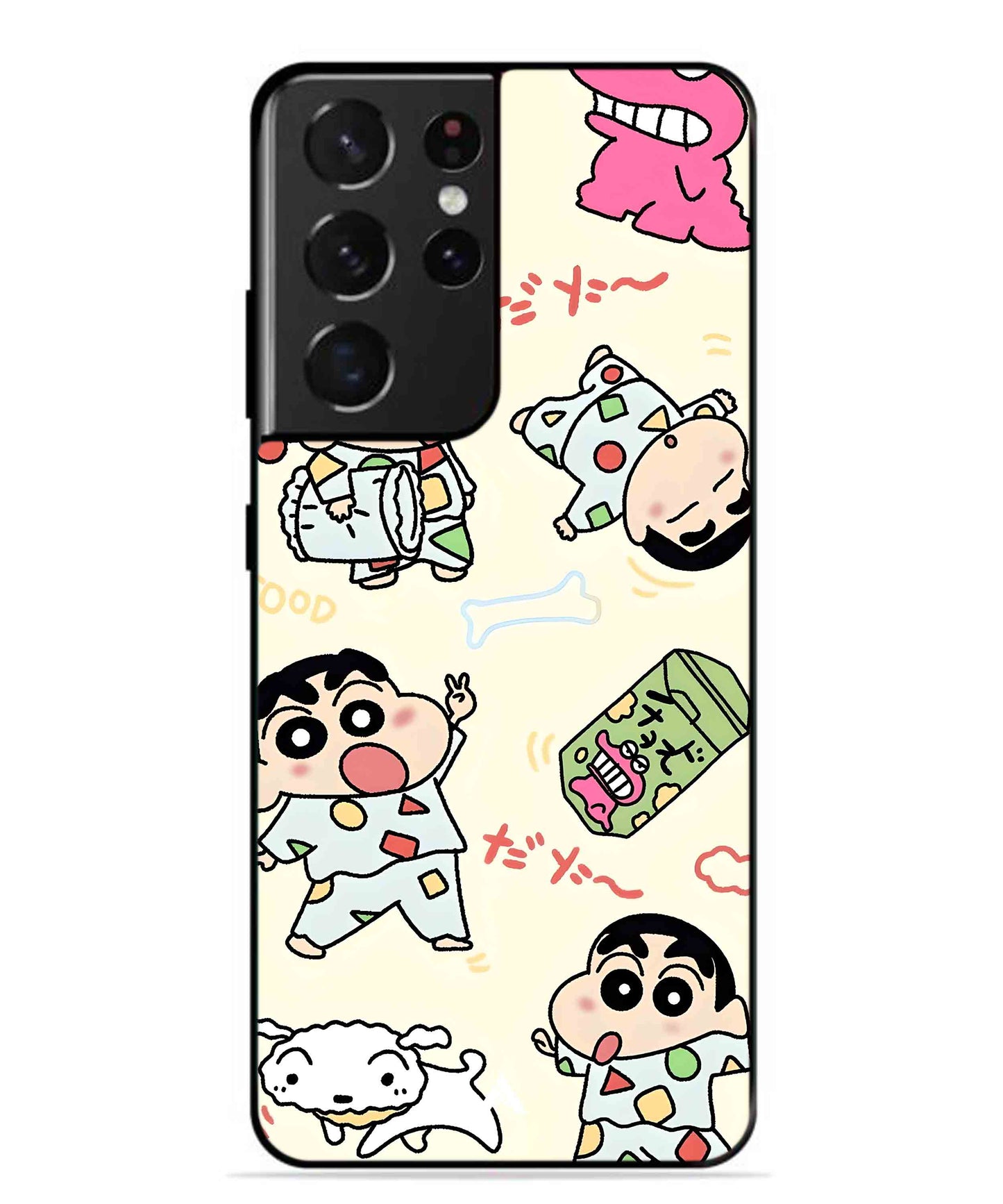 Shinchan Collage Metal Back Cover Phone Case for Samsung Galaxy S21 Ultra