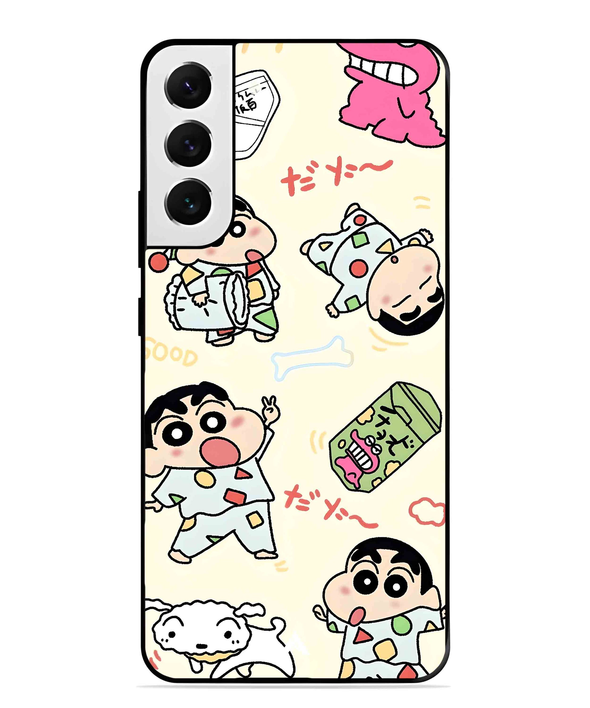 Shinchan Collage Metal Back Cover Phone Case for Samsung Galaxy S22 Plus