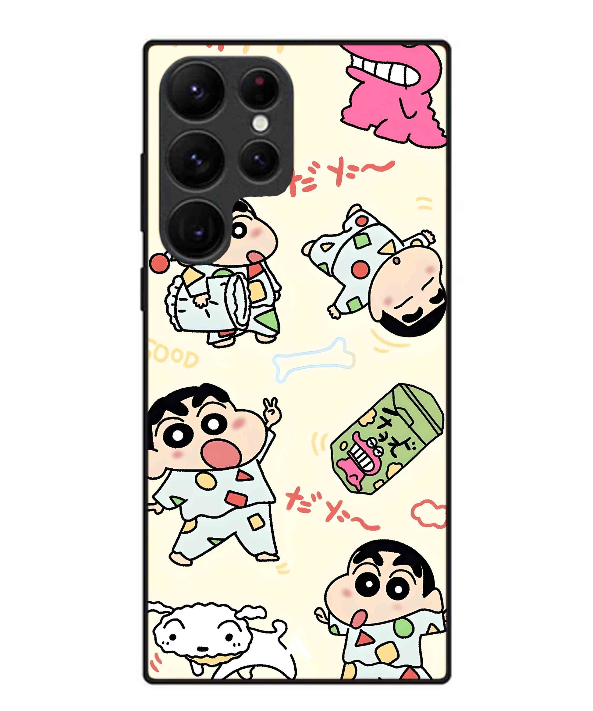 Shinchan Collage Metal Back Cover Phone Case for Samsung Galaxy S22 Ultra