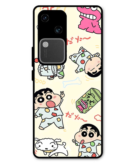 Shinchan Collage Metal Back Cover Phone Case for Vivo v30